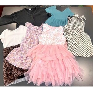 Mixed Brand Girls Clothing Lot Size 5-7 Pink Tulle Dress Floral Leopard 6pc Good